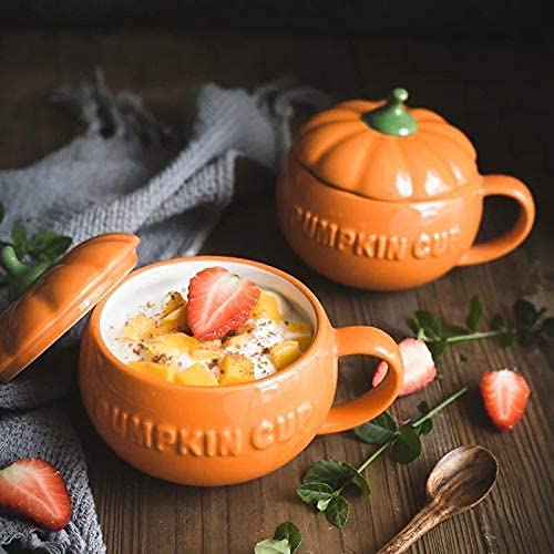 Cute Pumpkin Ceramic Coffee Mug 8.5oz with Spoon - Fall Kitchen Decor