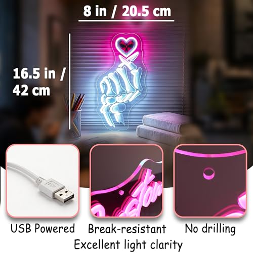Skeleton Neon Sign for Wall Decor LED Neon Lights - Skeleton Finger Heart Variation
