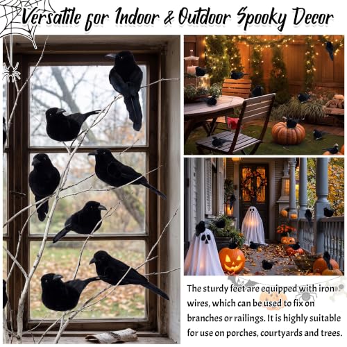 6-Pack Black Halloween Crow Clip-On Decorations - Fake Birds for Haunted Displays