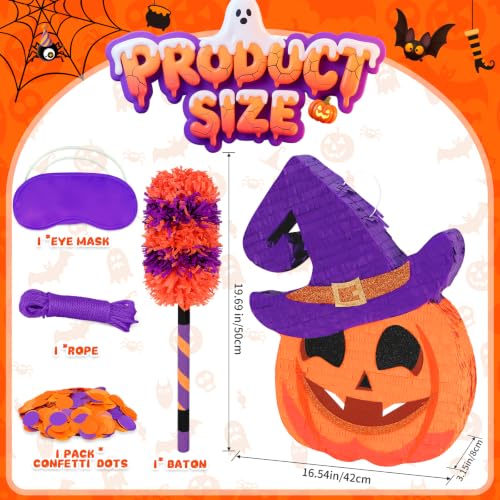 Funny Pumpkin Halloween Piñata with Witch Hat - Large 20 Inch Party Game Set