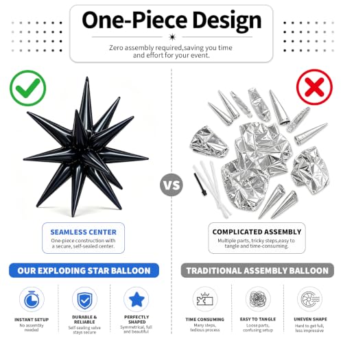 Black 27 Inch Star Balloon - Large Foil Starburst Party Decoration - Reusable
