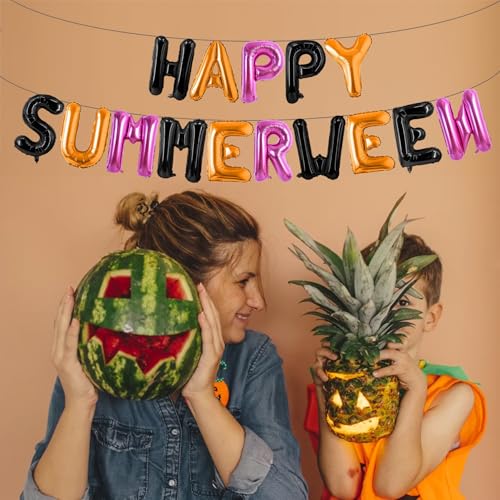 Summer Halloween Foil Balloon Banner - Tropical Beach Party Decorations
