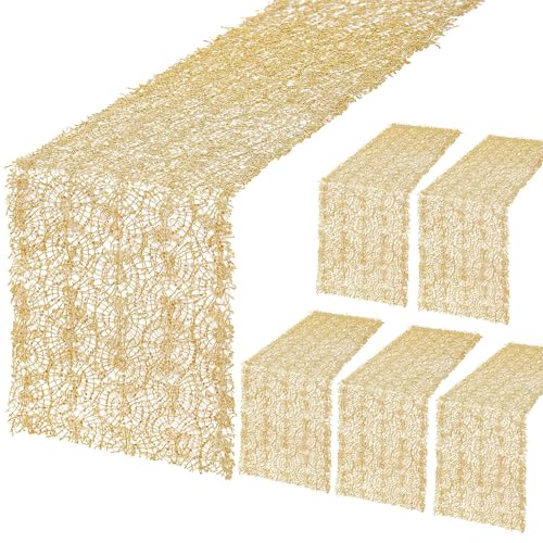6 Pack Gold Sequin Mesh Table Runners 12x108 Inch for Wedding Party Christmas