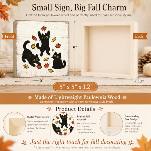 Fall Decorations for Home Black Cat Wood Sign - Rustic Fall Decor - FALL58