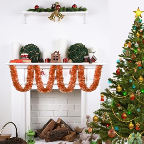 Orange Christmas Foil Tinsel Garland 3 Pack, 59 Feet Shiny Hanging Decorations