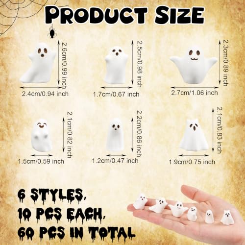 Mini Ghost Figurines Set - Halloween Resin Decorations, 60 Pieces