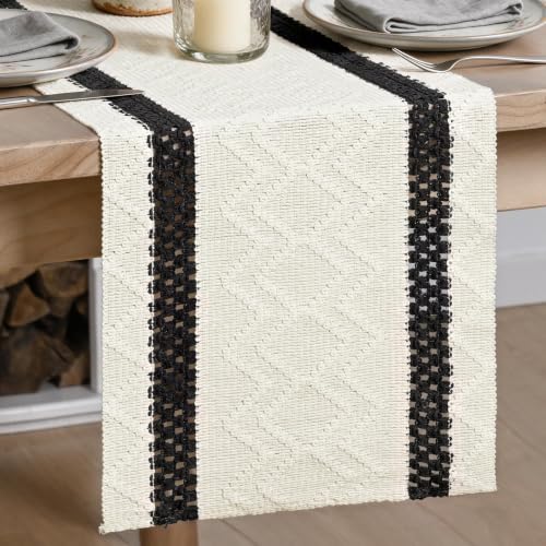 Artoid Mode Black Stripe Woven Rustic Table Runner 12x36 Inch - Durable Home Decor