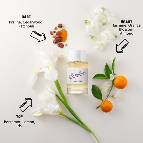 Borsalino White Iris Eau de Parfum - Long-Lasting Fruity Floral Women's Perfume with Orange Blossom, Jasmine & Almond