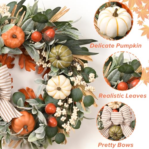 2-Pack 22-Inch Autumn Fall Wreaths for Front Door Home Decor - Fall Decorations