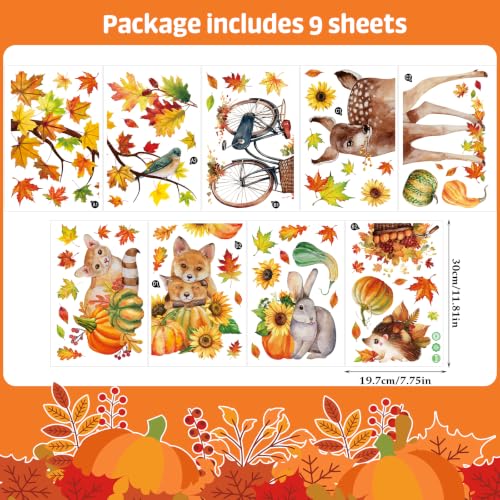 Thanksgiving Window Clings Stickers - Turkey Design, Reusable Holiday Decor