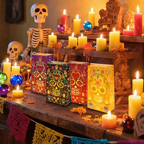 30 Pack Dia De Los Muertos Luminary Bags for Halloween & Fiesta Decor