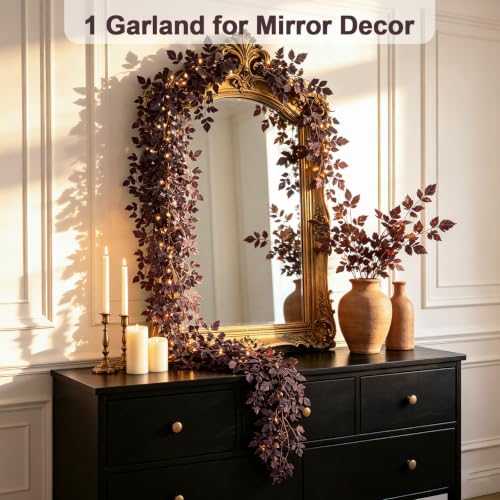 9FT Artificial Plum Cimicifuga Seeded Garland with 100 LED Lights - Fall Decor, Halloween & Thanksgiving