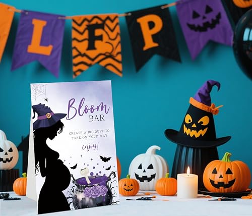 Halloween Baby Shower Sign - Baby Is Brewing Table Centerpiece - 8x11 Inch Purple