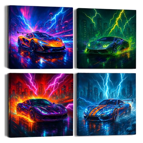 Super Car Wall Art Canvas Prints for Boys Bedroom & Men Room Decor - Framed Posters