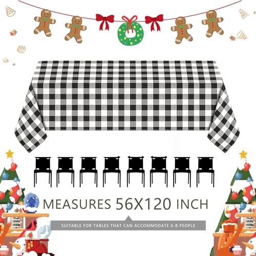 120x56 Inch Black White Checkered Tablecloth - Farmhouse Christmas Decor
