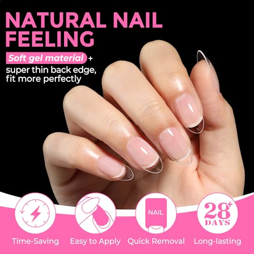 Medium Oval Nail Tips 216pcs, Soft Gel Fake Nails with 12 Sizes, Clear & Matte Finish