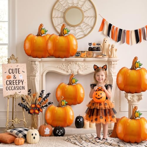 6pcs Fall Pumpkin Foil Balloons Thanksgiving Halloween Birthday Decorations