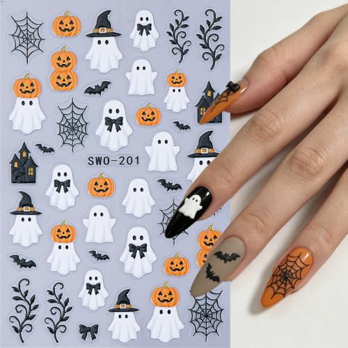 Halloween Ghost Pumpkin Nail Art Stickers 10PCS Self-Adhesive Gothic Halloween Design