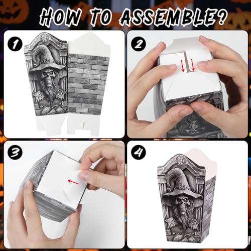 Halloween Tombstone Popcorn Boxes - 24 Black Cardboard Party Favor Containers