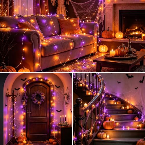 Twinkle Fairy Lights 8 Modes with Remote & Timer 33ft 100 LEDs - Orange + Purple