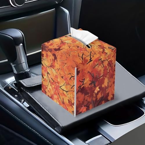 Fall Maple Leaf Leather Tissue Box Cover for Living Room & Bathroom - Easy to Install, Washable