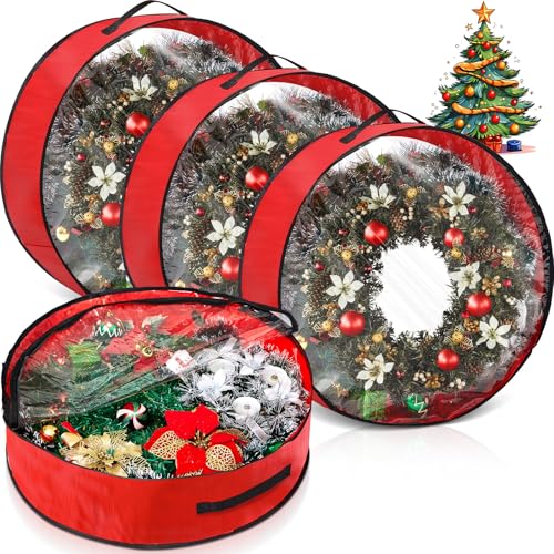 Christmas Wreath Storage Container with Window - Red, 36 Inch, 4 Pack