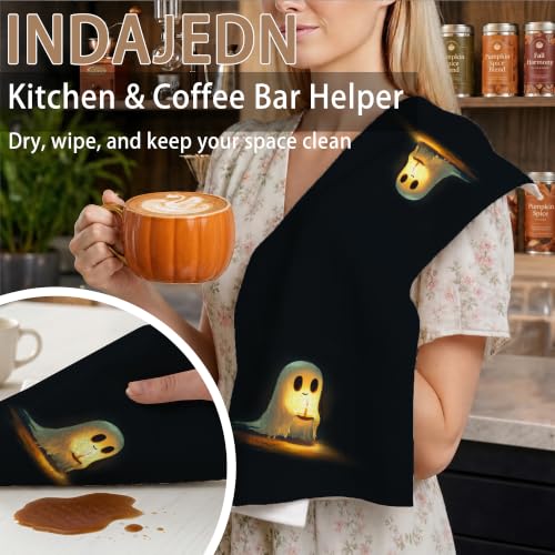 Halloween Ghost Kitchen Towels - Cute Ghost with Candle Design, 16x24 Inch Hand Towel