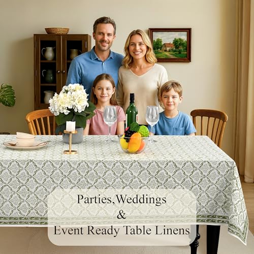 Fern Regal Cotton Square Tablecloth 60x60 Inches Indian Block Print