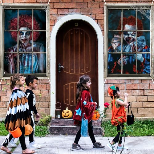 Halloween Clown Window Cover Set - Scary Horror Silhouette Decorations, Clown Style
