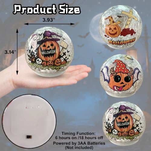Halloween Crackle Glass Pumpkin LED Globe Lights - Battery Operated, 6H Timer, Orange Pumpkin Variation