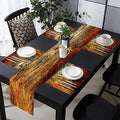 Brown Rust Table Runner and Placemats Set of 6 - Linen and Cotton, 108" Long, White Variation