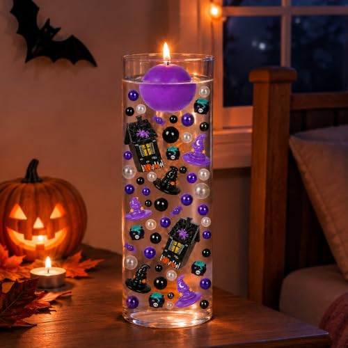 Halloween Floating Vase Filler Kit - Black & Purple Ghosts Candies Beads Set