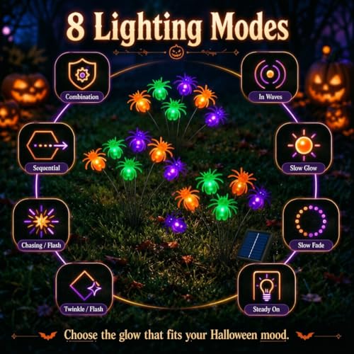 Spider Solar Halloween Decorations Outdoor with 8 Lighting Modes - Pathway Stake Lights - Variation 4