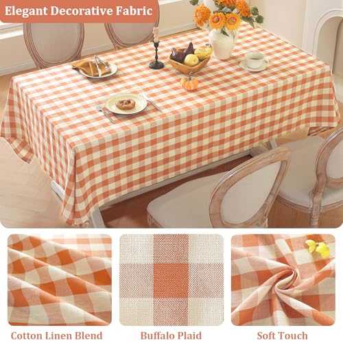 Orange Buffalo Plaid Tablecloth 60x75 Inch Rectangular Checkered Gingham Cotton Linen Farmhouse Style