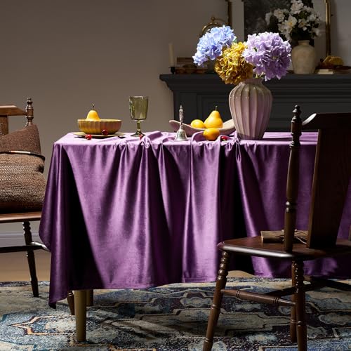 Violet Purple Velvet Rectangle Tablecloth 102x55 Inches - Halloween Elegant Décor