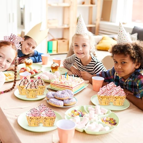 Gold Tone 50-Pack Pearlescent Cupcake Wrappers with Lace Design for Weddings & Parties