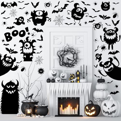 Halloween Wall Sticker Decorations - Monster Design, 6 Sheets, Peel & Stick, Waterproof, Spooky Window Clings