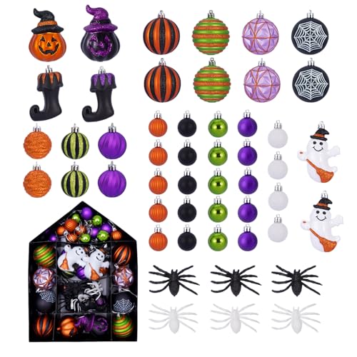 50 Pcs Halloween Tree Ornaments - Shatterproof Decorations for Spooky Holiday, Multi Variation