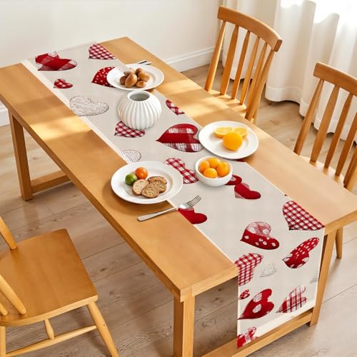 Valentine's Day Table Runner & Placemats Set of 6 - Red Heart Design, Romantic Dining Decor - Variation 148
