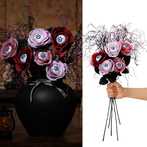 Halloween Fake Flower Picks Set - Purple, Pink & Black Decor for Tables & Vases