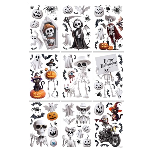 Halloween Window Stickers 9 Sheets Clings Decals - Indoor Outdoor Removable Decor - Variation I