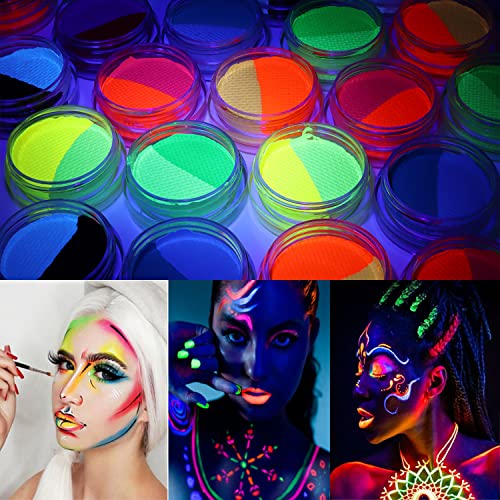 14Color Water Activated Split Cake Eyeliner Set UV Blacklight Glow Face & Body Paint - Halloween Makeup