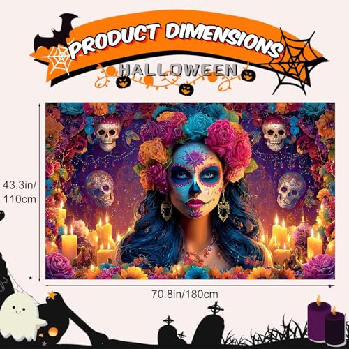 Halloween Banner 71x43 Inch Day of the Dead Sugar Skulls Backdrop - Variation 82
