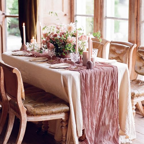 Dusty Pink Cheesecloth Table Runner 35x120 Inches - 6 Pack, Elegant Home Decor