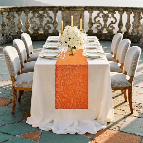 Orange Sequin Table Runners 72 Inch Length - 10 Pack for Weddings & Parties