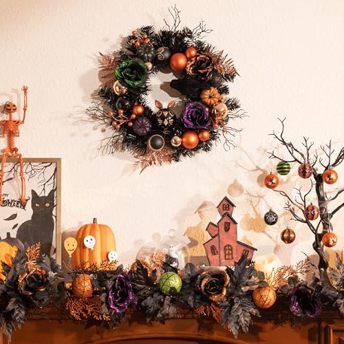 18-Inch Halloween Wreath with Lights for Front Door Party Decor - Valery Madelyn