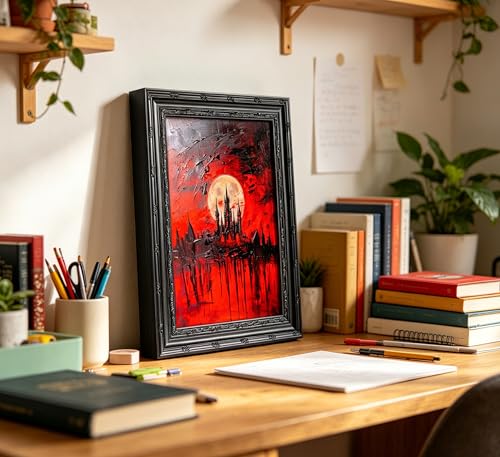 Blood Moon Castle Wall Art - Framed Gothic Canvas Print 16x12 Inches - Spooky Dark Academia Decor