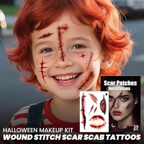 Pro Scar Tattoos Halloween Kids Zombie Fake Scars Makeup Kit - Realistic Wound Stickers