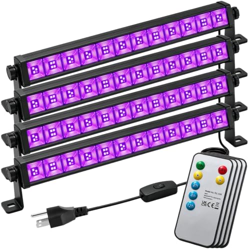 45W LED Black Light Bar with Remote Control - 4 Pack Dimmable & Timer, Fluorescent Party Lighting