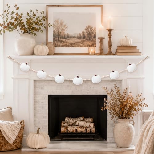 Felt Pumpkin Garland with Wooden Beads - Fall Halloween Decor, Adjustable Length